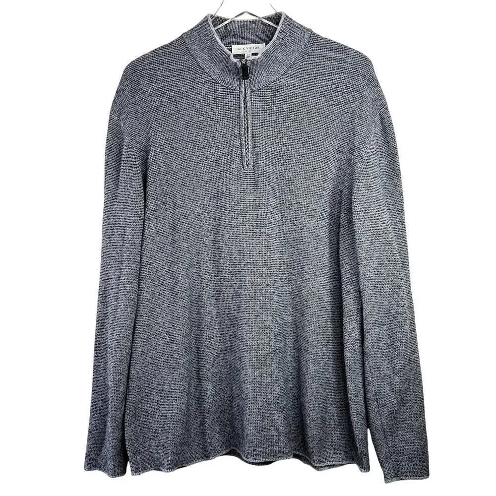 Jack Victor 100% Cotton Gray Knit Quarter Zip Pullover Sweater Long Sleeve XL